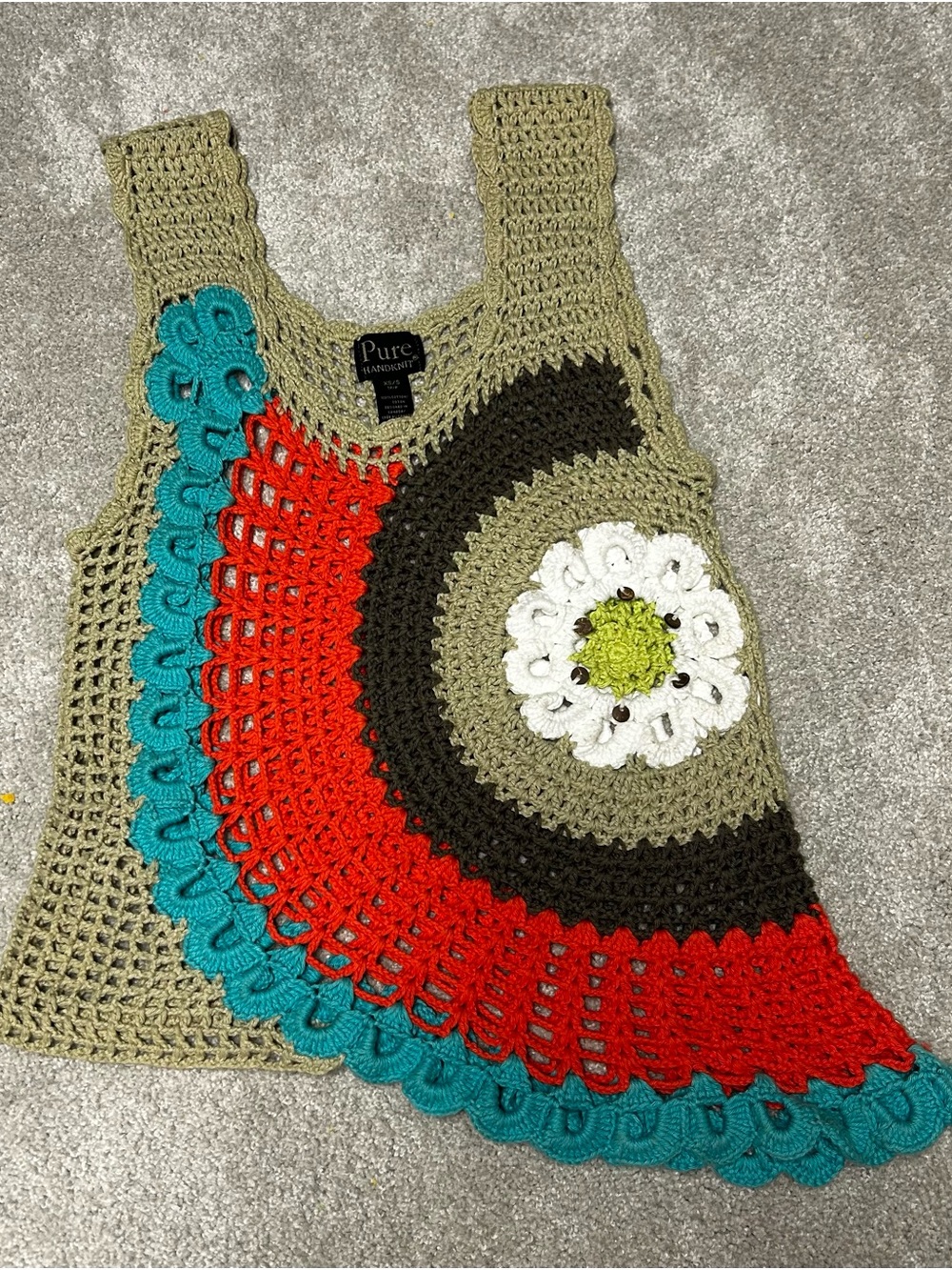 Pure Handknit Multicolor Crochet Tank Top XS/S